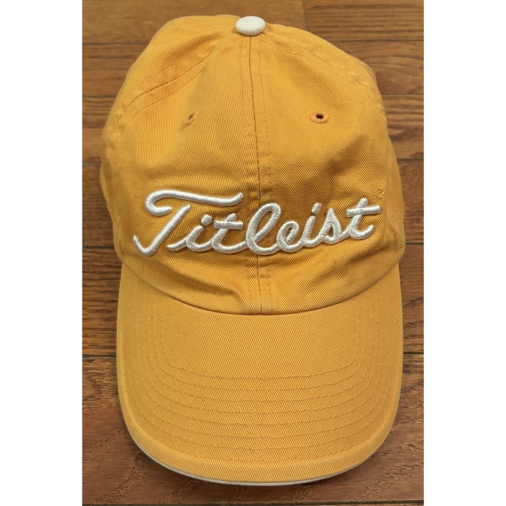Titleist Adjustable One Size Fits All Orange And White Dad Hat Golf Cap Cotton